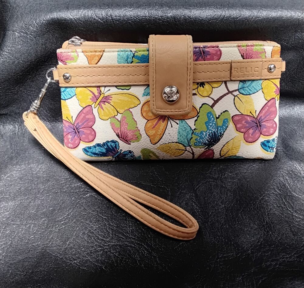Vintage Relic by Fossil Wristlet Butterfly pattern with tan tones